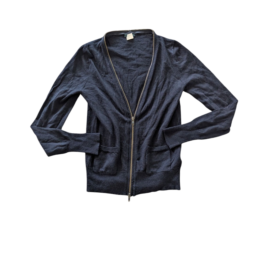 Jcrew Black Zipper Merino Cardigan Sz.S